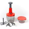 Meridiana Store Meridiana CHEF ROTOR Mixer Tritatutto Manuale, 5 Lame Acciaio Inox, Trita Verdure, Frullatore, Taglio di Cipolla, Tritaverdure, Press Chopper, Contenitore 900 ml + 400 ml, Rosso
