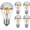 Generic YSJX Lighting, Confezione da 5/10/15, Lampadina Led Edison AC220V A19 E27 4W/8W Top Silver Bowl Filamenti Lampadina Mezza Corona Cromata Lampade Lampadine per la casa(5PCS 4w)