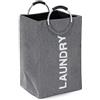 Virsus Borsa Portabiancheria LOAD con maniglie in alluminio 6772, 33x27x50 cm e capacità 44L, cesto tessuto impermeabile per biancheria sporca bagno, lavanderia, Vari Colori (Grigio scritta Bianca)