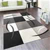 Paco Home Tappeto salotto moderno pelo corto - motivo a quadri e righe 3D, antiscivolo, Dimensione:120x170 cm, Colore:Nero-Bianco