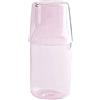 MISNODE Set di caraffa d'acqua da comodino da 500 ml con bicchiere in vetro per comodino, bottiglia di vetro per collutorio, brocca d'acqua in vetro trasparente, rosa