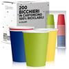 cubex professional Bicchieri in Carta 200ml Biodegradabili Ed Ecologici Monouso, Per Asporto Bevande Calde E Fredde, Colorati E Made in Italy (200 Bicchieri, Mix 4 Colori)