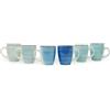 Riyashop Servizio da caffè in porcellana, set da 6 tazzine da caffè in gres porcellanato, 250 ml, con manico, colore: blu