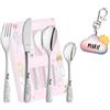 KIDDI-MEDIA Posate personalizzate per bambini con incisione - 5 pezzi - con nome - tema principessa - con incluso un PORTACHIAVI GRATIS per cartella - regalo per battesimo, compleanno
