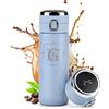 Maverton Thermos tè caffè 400 ml, tazza termica con display led, per donna | borraccia con incisione personalizzata in acciaio inox, coperchio ermetico one-touch, blue, Iniziale