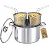 AKITAInk Bollipasta Duna 24 cm in Acciaio Inox con 2 Cestelli e Coperchio in Vetro Temperato, Pentola per Pasta con Scolapasta Integrato, Resistente e Pratica