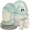tectake® Set stoviglie 30 pezzi terracotta, servizio piatti 6 persone, set piatti moderni grandi, piccoli, fondi, ciotole, tazze, gres smaltato, design moderno, lavastoviglie microonde - Menta
