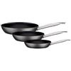 GSW Set di padelle avanti, 3 Pezzi, Carbonio Acciaio Inossidabile, Nero