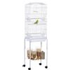 PawHut Gabbia per Uccelli, Voliera in Metallo e Acciaio con Ruote, Trespoli e Ciotole, 46.5x36x157cm, Bianco