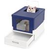 COSTWAY Lettiera per Gatti Pieghevole con Ingresso Frontale, Blu | Toilette per Gatti Chiusa con Coperchio Ribaltabile, Vaschetta a Cassetto per Gatti Piccoli e Medi sotto 10 kg