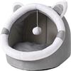 Hruile Cuccia per gatti a igloo, per interni, con soffice palla da appendere, con cappuccio e fondo antiscivolo, semi-chiusa, pieghevole, per dormire (45 x 43 x 38 cm)