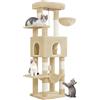Hzuaneri Albero per Gatti, 149 cm Tiragraffi per Gattis, Ampie Piattaforme, Torre per Gatti con Ampia Tana, Centro Attività per Gattis Multilivello, Pompon, Beige MS14918YL