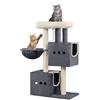 Hzuaneri Tiragraffi per Gatti, 98 cm Albero Tiragraffi per Gatti con 2 Grotte per Gatto, 3 pali in sisal, Trespolo di Peluche, Cestino, Grigio Scuro MS10018SG