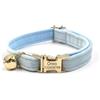 Generico Collare di gatto in velluto artificiale morbido personalizzato, Tag personalizzato del gatto, Collare del gatto inciso laser del bottone del metallo, circonferenza del collo 16-32 cm(cielo blu)