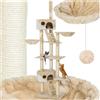 tectake® Albero Tiragraffi per Gatti, con 2 Casette, 3 Piattaforme, Altezza Regolabile 243-260 cm, Barre in Sisal 8 cm di Diametro, Ideale per Gioco e Riposo - Beige/Bianco