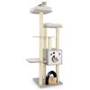 COSTWAY Albero Tiragraffi per Gatti 176 cm, Tiragraffi per Gatti con 2 Trespoli in Tessuto Felpato, Arco Massaggiante, Cuccia, Pali in Sisal e Tapettini Lavabili, Torre per Animali Domestici (Grigio)