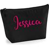 TULLUN Beauty case da donna personalizzabile con nome, iniziali e cuori, con glitter o fiocco, stampa su materiale, glitter rosa neon, misura L, colore nero