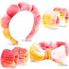 VELSCRUN Fascia per capelli per spa, trucco viso lavaggio della pelle, 6 pezzi arancione spugna papillon Get Ready Hairband set di braccialetti per il viso, roba per ragazze adolescenti donne