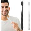 Generic Confezione da 2 spazzolini manuali per la pulizia dei denti a testa larga, per la cura gengivale, per adulti, per la casa, portatile, per coppie, colore nero e bianco