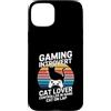 Introvert Gamer Cat Lover Retro Custodia per iPhone 15 Plus Gioco introverso controller in mano gatto sul giro retrò