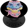 Kawaii Girly Dino Character Graphics Ban Blu Dinosauro Floreale Ritratto Grafico Rosa Occhiali Bow PopSockets PopGrip Adesivo