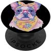 Kawaii Whimsical Pastel Pet Face Graphic Simpatico ritratto bulldog amante dei cani grafico occhiali rosa floreale PopSockets PopGrip Adesivo