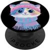 Whimsical Pastel Cold Weather Feline Gra Gattino sorridente inverno carino gatto ritratto grafico rosa maglia PopSockets PopGrip Adesivo