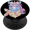 Kawaii Whimsical Pastel Fantasy Face Gra Blue Unicorn Portrait Animal Lover Graphic Occhiali rosa PopSockets PopGrip Adesivo