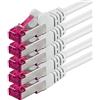 1aTTack.de 0,15 m - bianco - 5 pezzi - Cavo di rete CAT6a (10 Gb/s) Cavo LAN S-FTP CAT 6a - Certificato GHMT PIMF 500 MHz Cat5 Cat5e Cat6 Cat6a Cat7 per switch, router, modem, internet