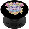 Kawaii Girly Creature Face Graphics Flor Simpatico Blue Dragon Fantasy Ritratto Grafico Rosa Occhiali Bow PopSockets PopGrip Adesivo