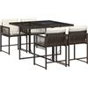 vidaXL Set da Pranzo da Giardino 5pz con Cuscini in Polyrattan Marrone