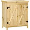 Outsunny Armadio da Giardino, Armadio da Giardino, con ripiano in Metallo zincato Doppia Anta con Maniglia Gambe Rialzate in Legno Massiccio 80 x 45 x 92 cm Legno Naturale