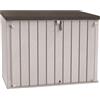 TOOMAX Stora Way Plus 2XL Baule da 2270L portattrezzi effetto legno grigio talpa/marrone in plastica resistente 178x109x140h cm, porta bidoni spazzatura, chiusura a chiavistello, ideale per giardino