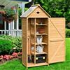 GYMAX Armadio da Esterno in Legno, Casetta Porta Attrezzi da Giardino con Ripiani Rimovibili, Capanno Tetto in Lamiera Zincat Impermeabile, con 2 Porte, 80 x 45 x 177cm(Stile 1)