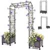 HOMASIS Arco da Giardino con Ruote, 2 in 1 Pergolato da Giardino con Arco per Rampicanti e Fioriera, Sistema di Auto-Irrigazione, Decorazioni da Esterno per Matrimoni (Grigio, 154 x 40 x 163 cm)