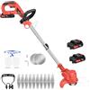 YouseaHome Tagliaerba elettrico a batteria da 21 V per prato da giardino, decespugliatore a batteria rosso con 2 batterie da 1,5 Ah e caricabatterie, tagliaerba elettrico con manico telescopico