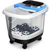 GYMAX Pediluvio Idromassaggio Elettrico con Funzione di temporizzazione, Massaggiatore Piedi con Idromassaggio Plantare e Riscaldamento dell'Acqua, 44x36x36 cm (Blu e Bianco)