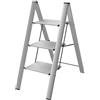 Colombo Scala Pieghevole in Alluminio Leonardo | Scala 3 Gradini Silver, Robusta con Gradini Extra Large 33x26cm Antiscivolo, Design Moderno | Portata 150kg | Conforme EN131 TÜV-GS | Made in Italy