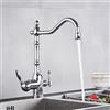 MASINIES Rubinetto Per Cucina 3 Vie, Doppia Leva Girevole A 360°, Ottone, Miscelatore Cucina Tre Vie, Bocca Alta, Acqua Fredda E Calda, Vintage Anticato, Cromato