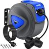 MASKO® Avvolgicavo automatico Cavo di prolunga con collegamento a 3 vie Ruotabile di 180° Cavo da 1,5 m Staffa a muro Avvolgicavo da officina Avvolgitore di corrente automatico Incl. guanti - 10 m