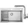 CECIPA 70x45 cm Lavello Cucina con L Rubinetto Cucina Estraibile, Lavandino Cucina 1 Vasca in Acciaio Inox con cestello scolapiatti, per Mobile da 70cm