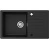 CECIPA Lavello Cucina Nero 78x45 cm, Lavandino Cucina 1 Vasca con Gocciolatoio per Mobile di lunghezza 60cm, Lavello in Granito con 80% Sabbia di Quarzo, Sifone e Troppopieno