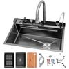 AIVANOTO 80 x 46 x 22 cm, lavello da cucina a cascata, 1 vasca, grande lavello da cucina, in acciaio inox, con rubinetto estraibile, lavavetri, tubo di scarico, 4 pulsanti di uscita dell'acqua
