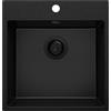 PRIMAGRAN Lavello da Cucina Tutto Nero 48x50cm, Lavandino in Granito a 1 vasca + Sifone Classico, Lavabo da Cucina Incasso al Mobile 50cm - Riga S221
