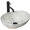 Rea - Lavabo Da Appoggio Sofia Light Stone Lavandino Bagno 410 X 345 X 150 mm In Ceramica (Grigio, Imitazione Pietra)