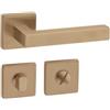 Gedotec Maniglia per porta in ottone spazzolato, 1 set di rosette su rosette quadrate, Karat, WC, bagno, maniglia per porte interne, set di maniglie con materiale di fissaggio, jack antiruggine