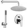 Inbagno Set Doccia Completo Cromato Lucido, 2 Vie, Soffione Tondo Ø20cm, Braccio 35cm e Doccino Incluso Erika