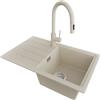 PRIMAGRAN Lavandino da Cucina Beige 70x44cm, Lavello in Granito a 1 vasca + Rubinetto 40x20cm + Set di accessori, Lavabo da Cucina Incasso al Mobile 45cm - Copenhagen Easy S059