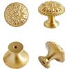 HIZEFSOO 4 pomelli per cassetti in ottone dorato, in rame massiccio, pomelli decorativi per armadietti, pomelli decorativi vintage con fiori antichi rotondi in rame spazzolato oro massiccio per