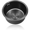 TYLAOXIAO Lavello Cucina 1 Vasca Nero,Lavandino Cucina Piccolo,Lavelli da Cucina Acciaio Inox,Lavabo Rotondo con Set Di Drenaggio,Installazione Appoggio o Sottopiano (Ø 30cm)
